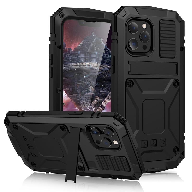 Для iPhone 14 13 12 Pro Max Mini 11 Pro Max Чехол Полная защита Прочный Бронированный Ударопрочный Защитный С подставкой Алюминиевая Металлическая Крышка