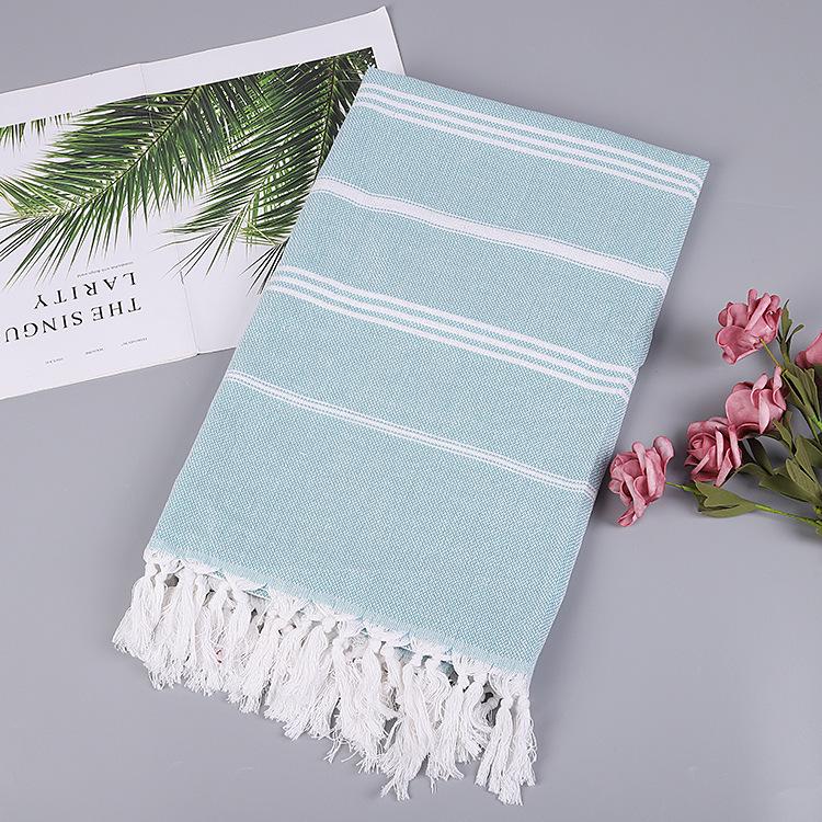 Turkish Cotton Sand-Resistant Striped Beach Shawl/Towel with Tassels