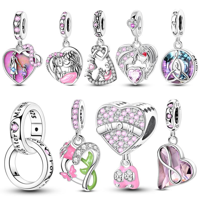 Подвеска-шарм в форме сердца с элементами ко Дню матери, подходит для браслетов, браслетов-манжет, ожерелий, женские роскошные DIY изящные бусины-подвески, ювелирные изделия