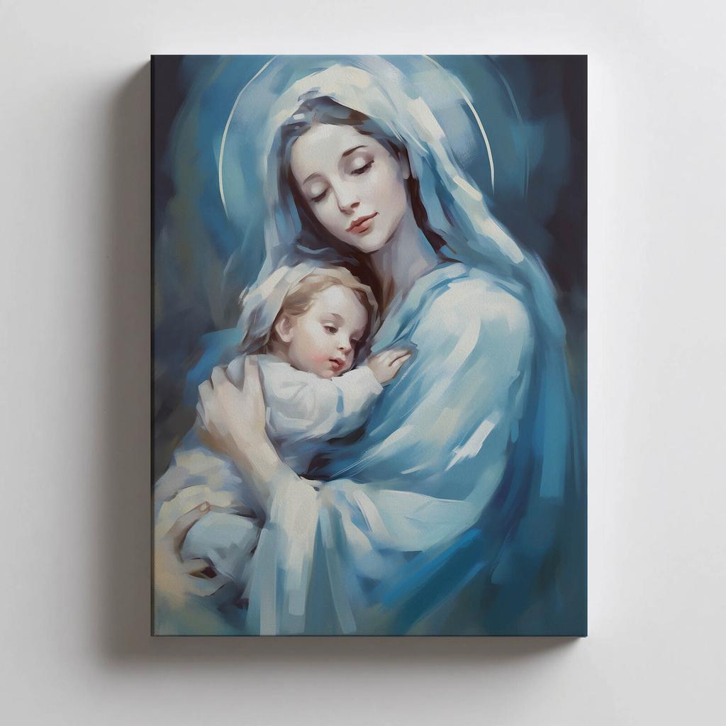 Harmonia Niebieskiej Miłości: Maryja Z Jezusem Harmonia Niebieskiej Miłości: Maryja Z Jezusem, 30X40 Cm, Rama Aluminiowa Czarna, Papier Matowy 230 Gsm