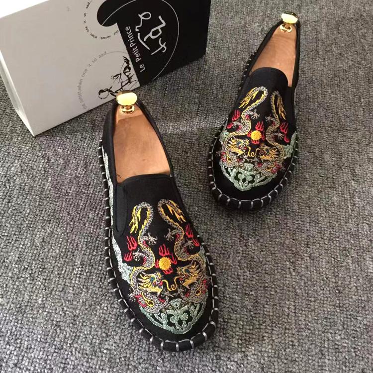 Ethnic Style Embroidery Old Beijing Cloth Shoes Men'S Breathable Cloth Shoes Beef Tendon Sole Handmade Canvas Shoes Non-Slip Doudou Shoes