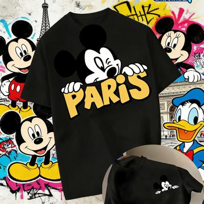 Хлопковая футболка Disney Mickey Mouse Мужская Женская Повседневная Модная Оверсайз Уличная Одежда Свободная С Коротким Рукавом 100% Чистый Хлопок Футболка с Принтом