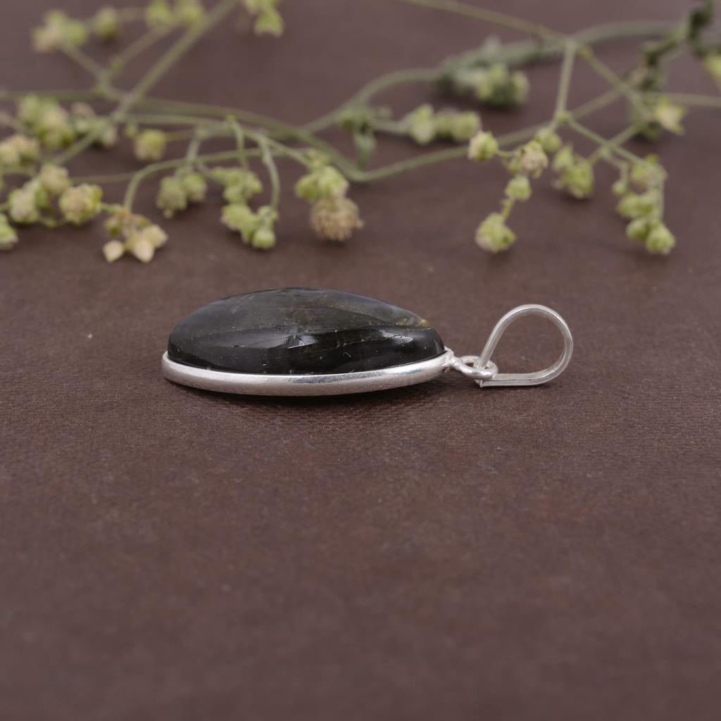 Подвеска из лабрадорита, маркиза, кабошон, твердая подвеска из стерлингового серебра 925 пробы, без цепных украшений для женщин или девочек - 3,68 г