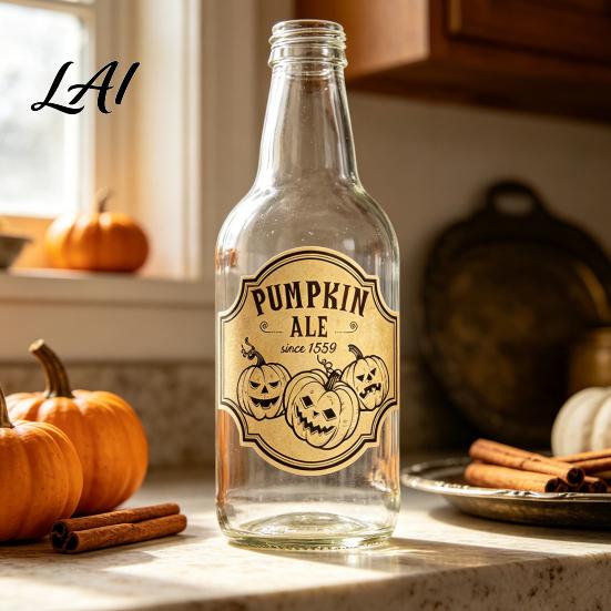 Self Adhesive Bottle Decals 12Pcs Halloween Wine Labels Vintage Retro Stickers with Witch Skull Nostalgic Paper Wraps Bat Pumpkin Design