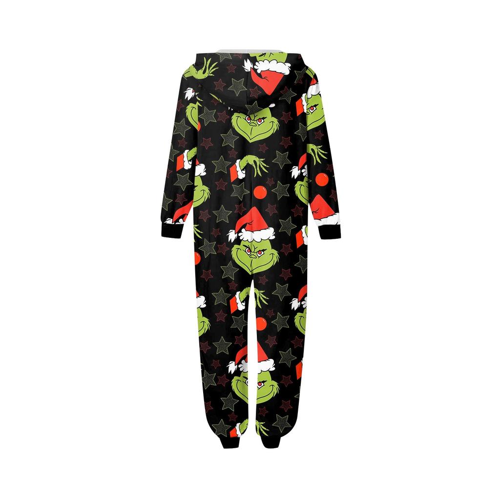 Fashion Printed Family Matching Hooded Long Sleeved Zippered Hooded Jumpsuit Set