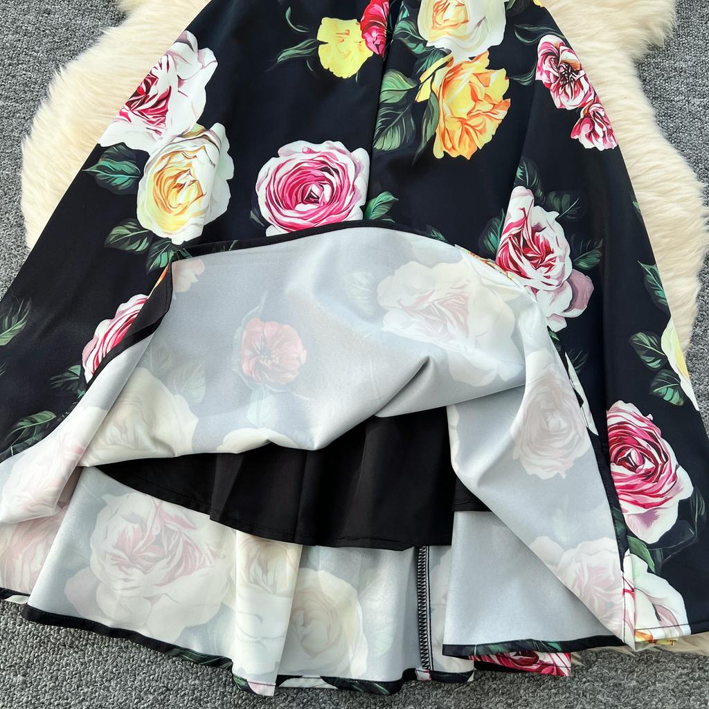 Летние женские элегантные V-образные вырезы без рукавов с цветочным принтом длинные миди-майки вечерние платья