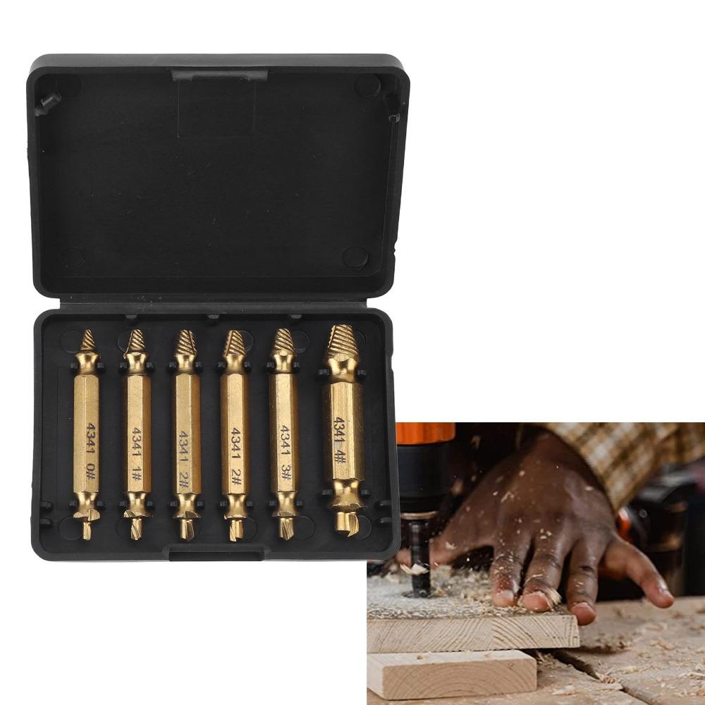 6pcs Drill Bit Screw Extractor Set HSS 4341 Stripped Screw Removal Tool  For Stripped Bolts