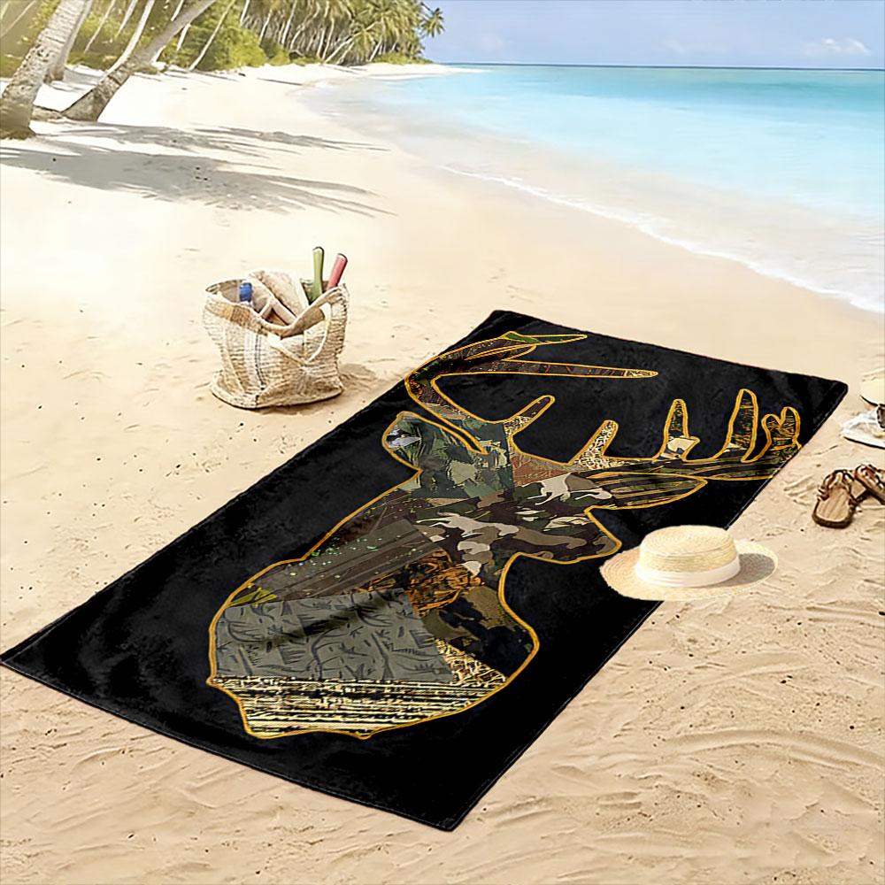 Camouflage Deer Head Design Beach Towel Quick-drying for Travel Outdoor Sports Jogging Beach and Swimming