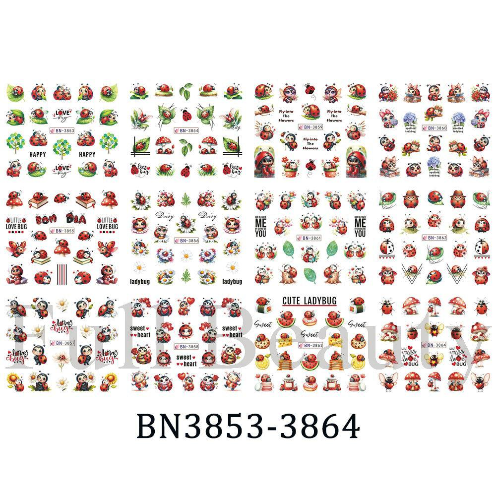 Nail Art Stickers Ins Summer Childlike Seven-star Ladybug Fresh Flower Mushroom Watermark Nail Sticker