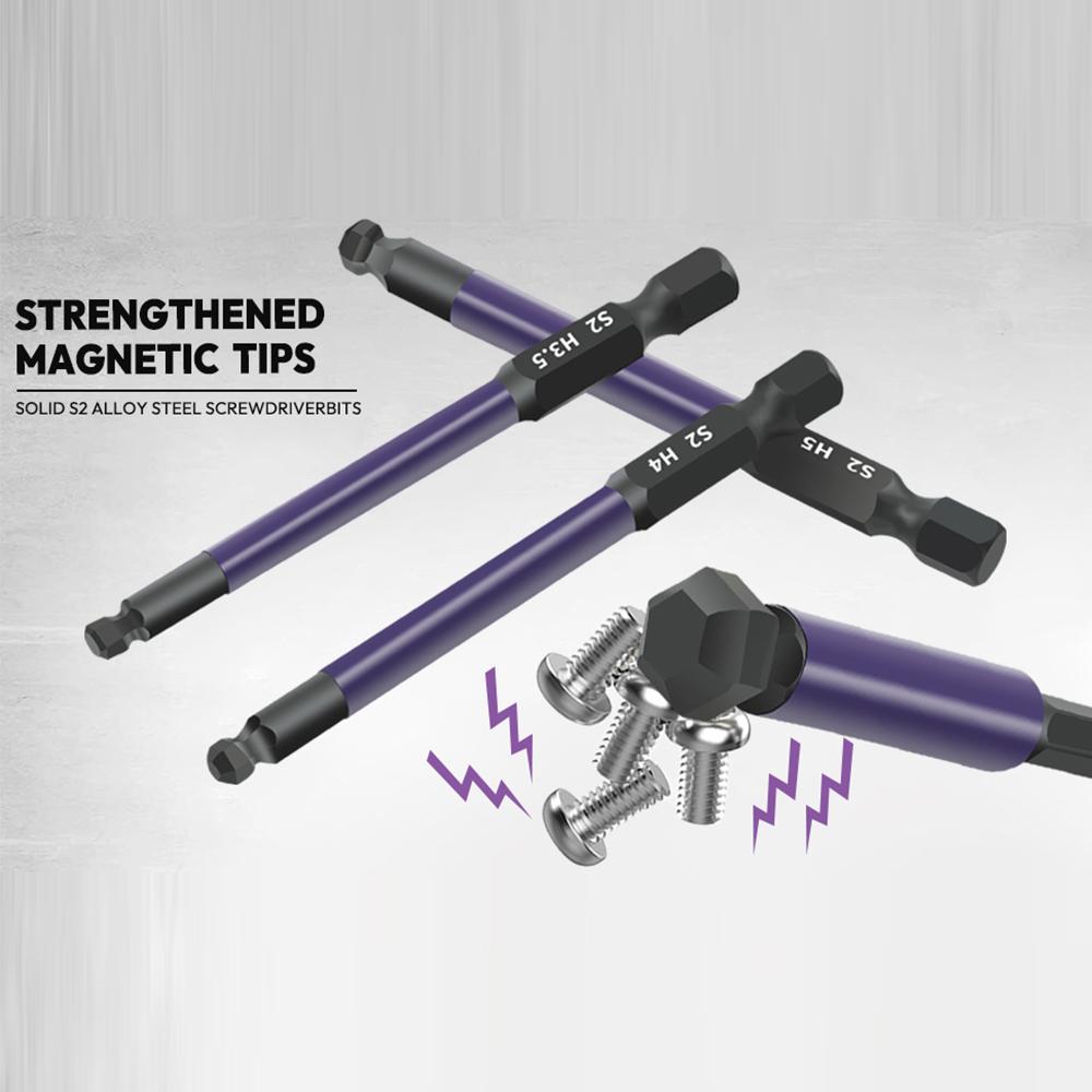 13Pcs/Set 1/4 Inch Shank S2 Alloy Steel Hexagonal Ball End Screwdriver Bits with Mini Ratchet Wrench