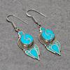 Turquoise Gemstone Earrings Tibetan Handmade Bahamas Nepali Jewelry 2.4" NE 5263