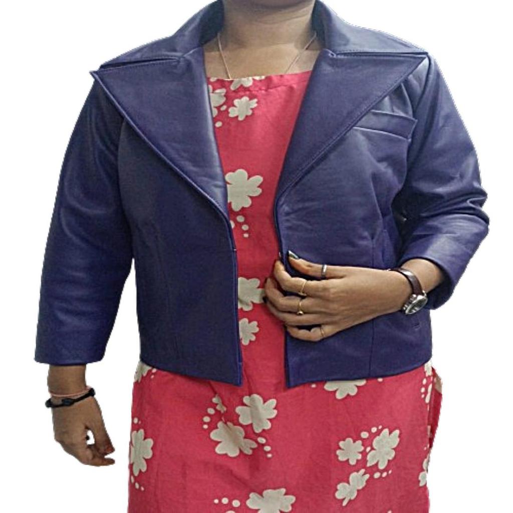 Women's Purple Solid Casual Tailored Leather Blazer, Women's Purple Two Button Closure Leather Blazer, Women's Purple Leather Coat.