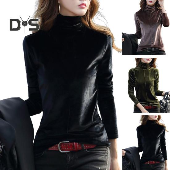 Женские топы с высоким воротником и длинным рукавом, стандартный крой, пуловер, верхняя часть, осень-зима, утолщенная бархатная блузка