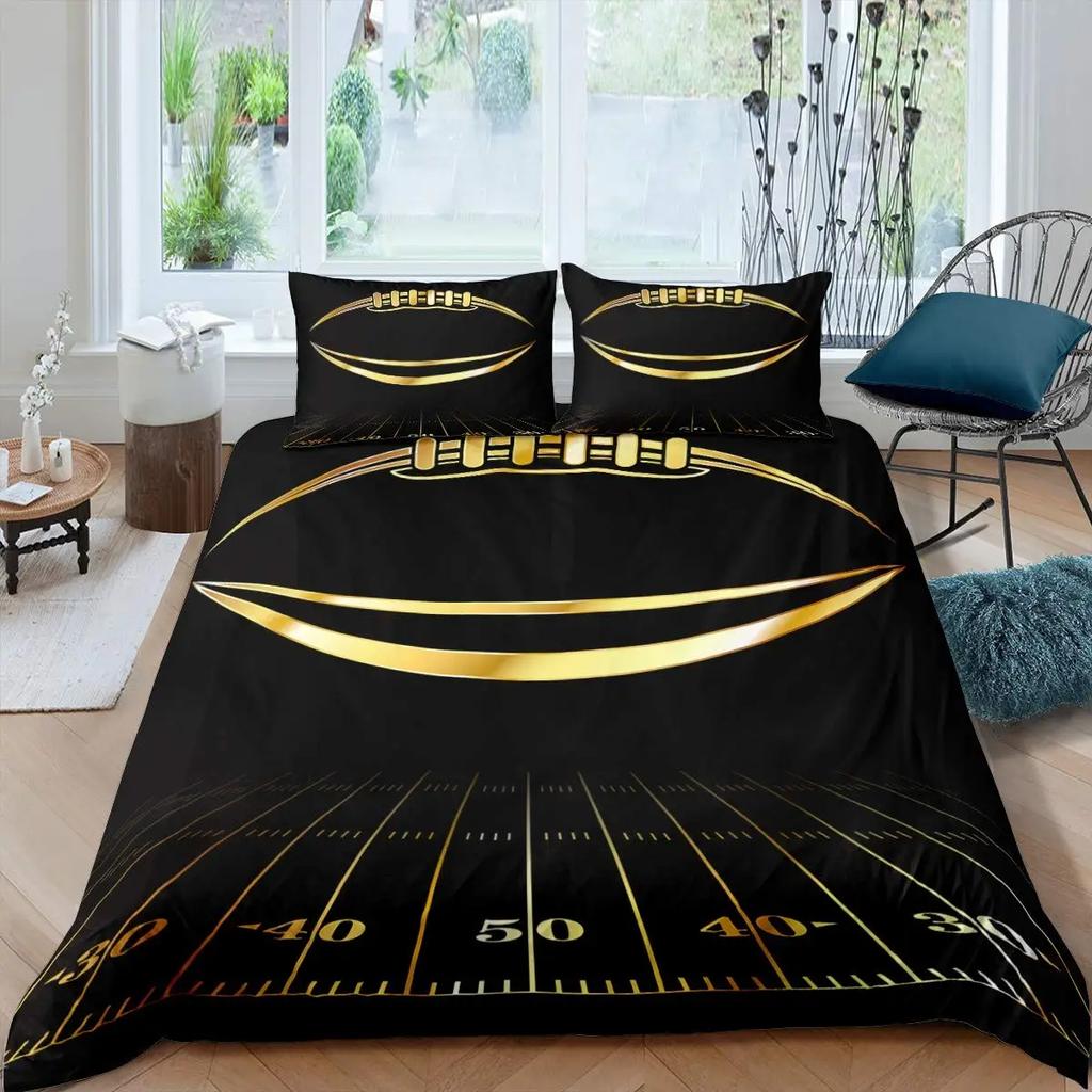 American Football Duvet Cover Set Full Size Sports Games Bedding Set Soccer Rugby Field Comforter Cover for Boys Quilt Cover Set