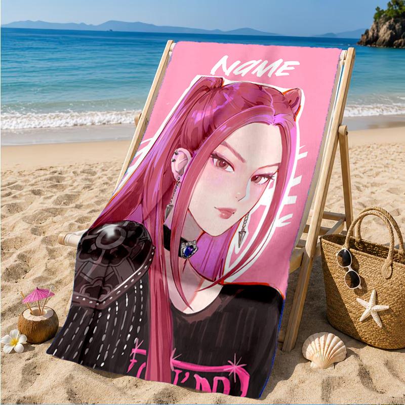 Custom Name KPop Pink Fashion Beach Towel Microfiber Beach Towel, Lightweight and Quick-Dry, for Summer Travel, Swimming Pool Gift