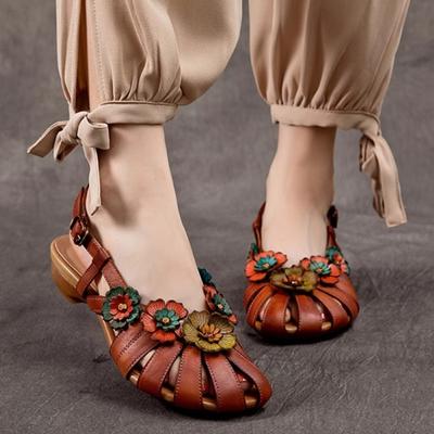 Дизайнерские женские балетки-сандалии с цветочным декором, ретро туфли с пряжкой, летние классические слинбэки, повседневная обувь 2025 для ходьбы, удобные сандалии для женщин