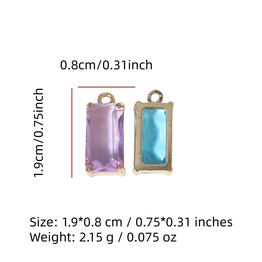 Rectangle Light Purple Synthetic Crystal Copper Charms, Golden Plated DIY Pendants for Earring Necklace Craft Making