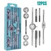 12 шт. Инструмент из подшипниковой стали Метчики и плашки М6-М12 Метрический набор метчиков и плашек Гаечный ключ для метчиков и плашек Набор инструментов для нарезания внешней внутренней резьбы