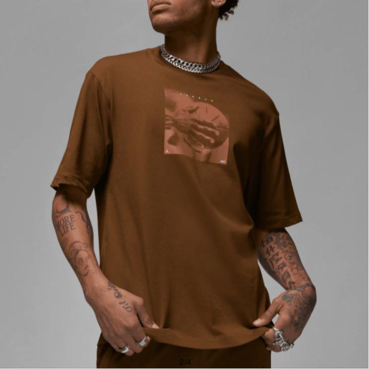 Nike Футболка с круглым вырезом и длинным рукавом, мужская, коричневая, DV1441-385