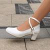 Q/Women's High Heel Single Shoes Spring/Summer New Style Elegant and Simple Solid Color Thick Heel Large Low Top Shoes
