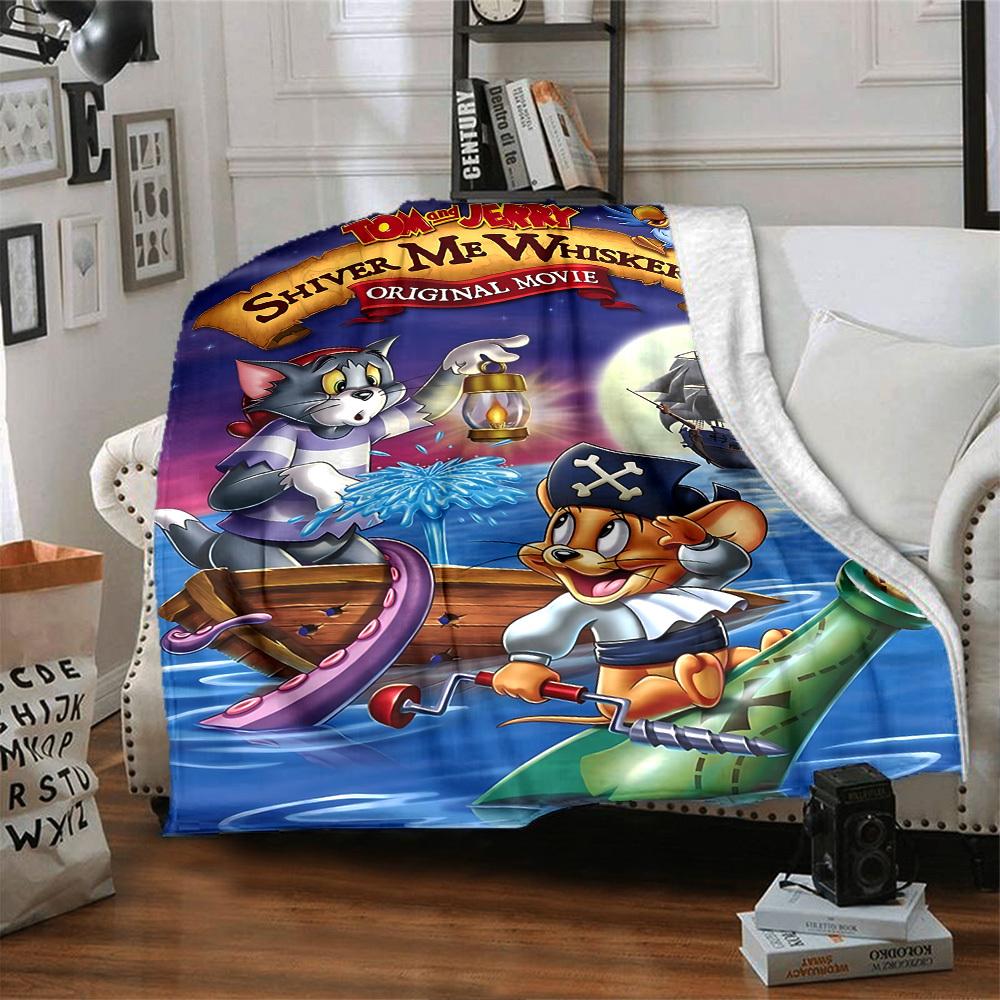 1pc Tom and Jerry Shiver Me Whiskers Flannel Blanket Soft Warm Throw for Home, Office, Travel, All-Season Cozy Bedding GiftL1140