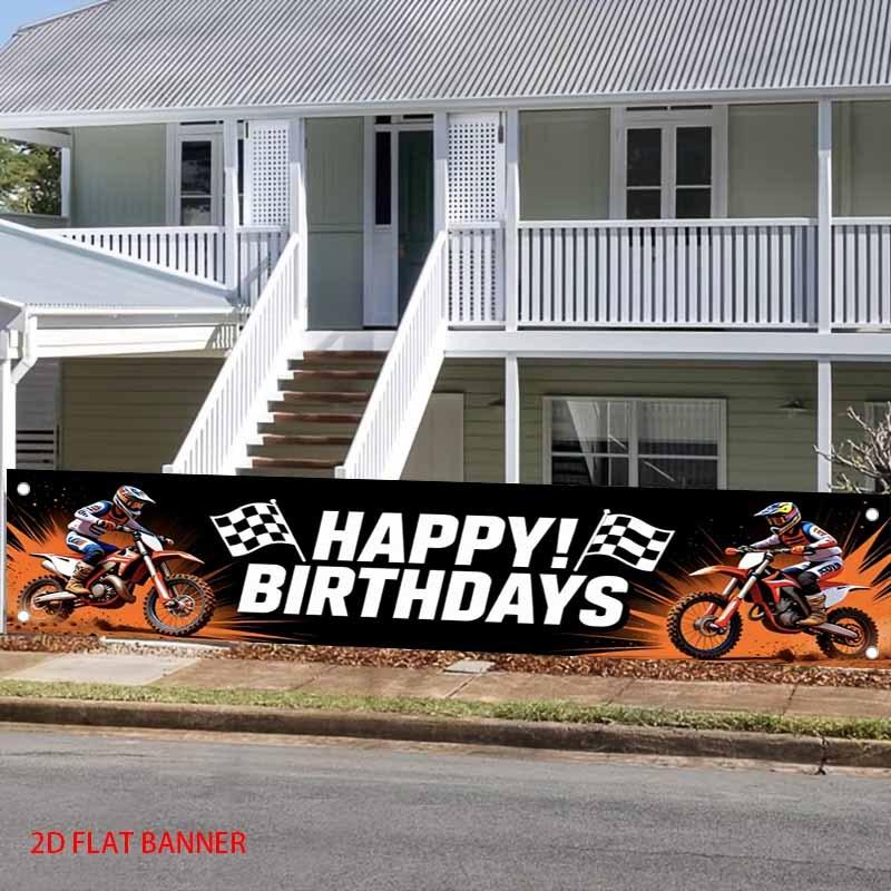Happy Birthday Fence Banner Racing Motorcycle Outdoor Yard Decor