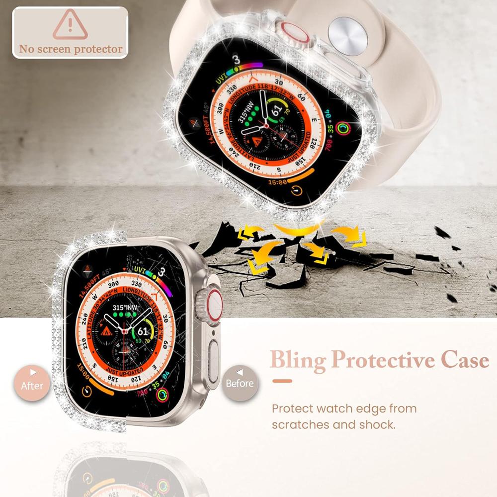 Чехол для Apple Watch серии Ultra 9/8/7/6/5/4/SE, блестящий защитный чехол с искусственными бриллиантами для IWatch 38/40/41/42/44 мм/45 мм/49 мм