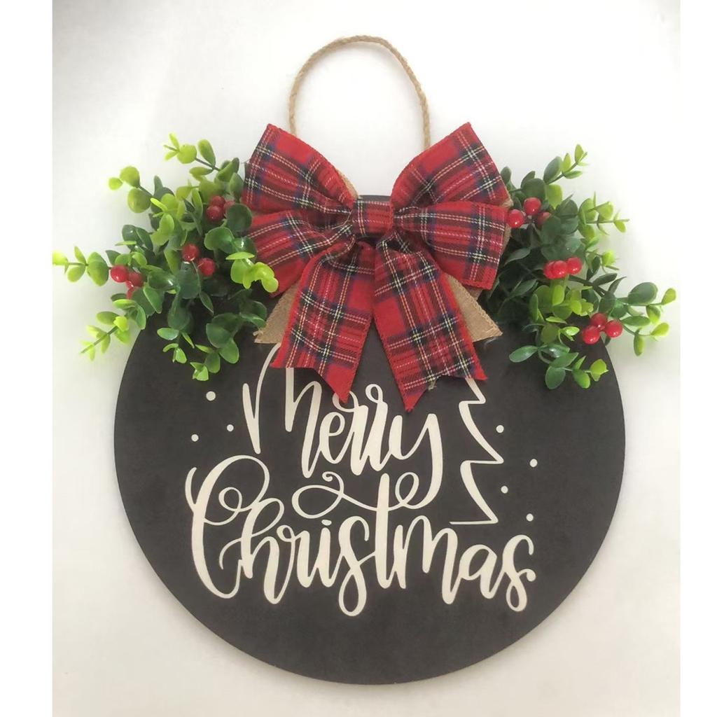 Трансграничный рождественский приветственный дверной знак, подвесное украшение с праздничной лентой и декором в виде венка