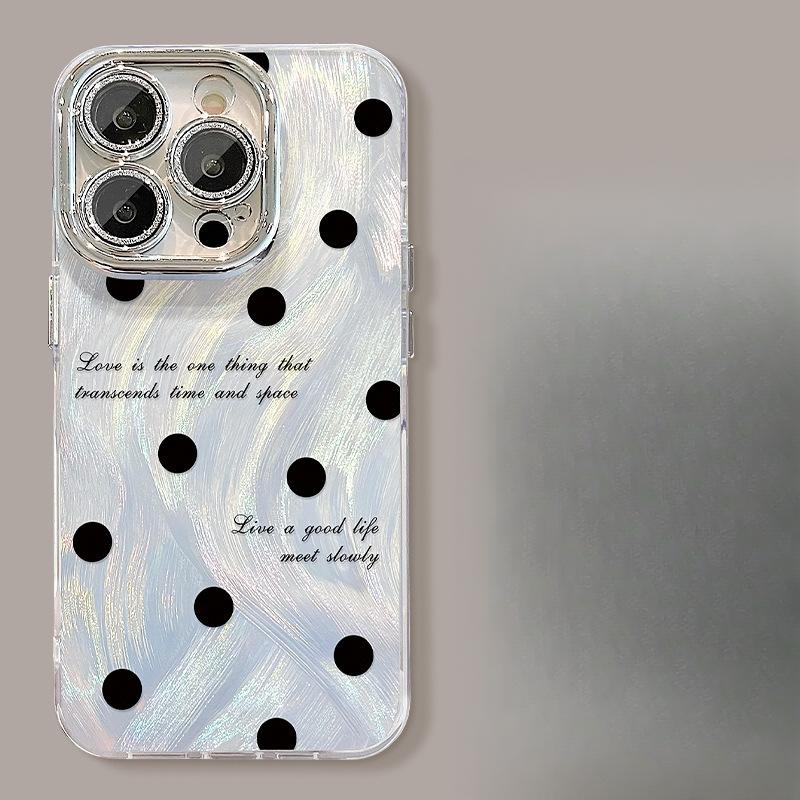 Bow Polka Dot Bracket Bracelet Suitable for IPhone 16 Feather Yarn Apple Phone Case 15promax High-end Sense 14