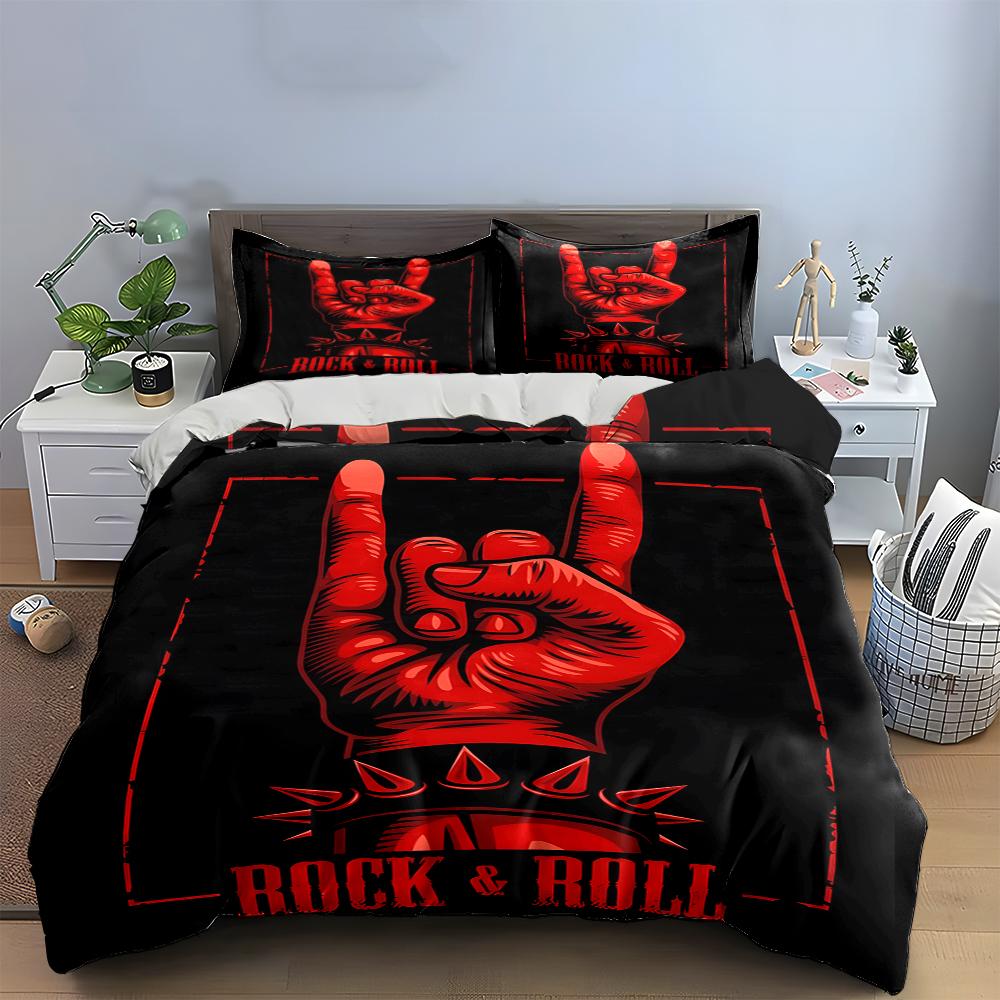 Rock & Roll Red Hand Design Bedding Set Bedding set (1 duvet cover, 2 pillowcases, duvet not included)