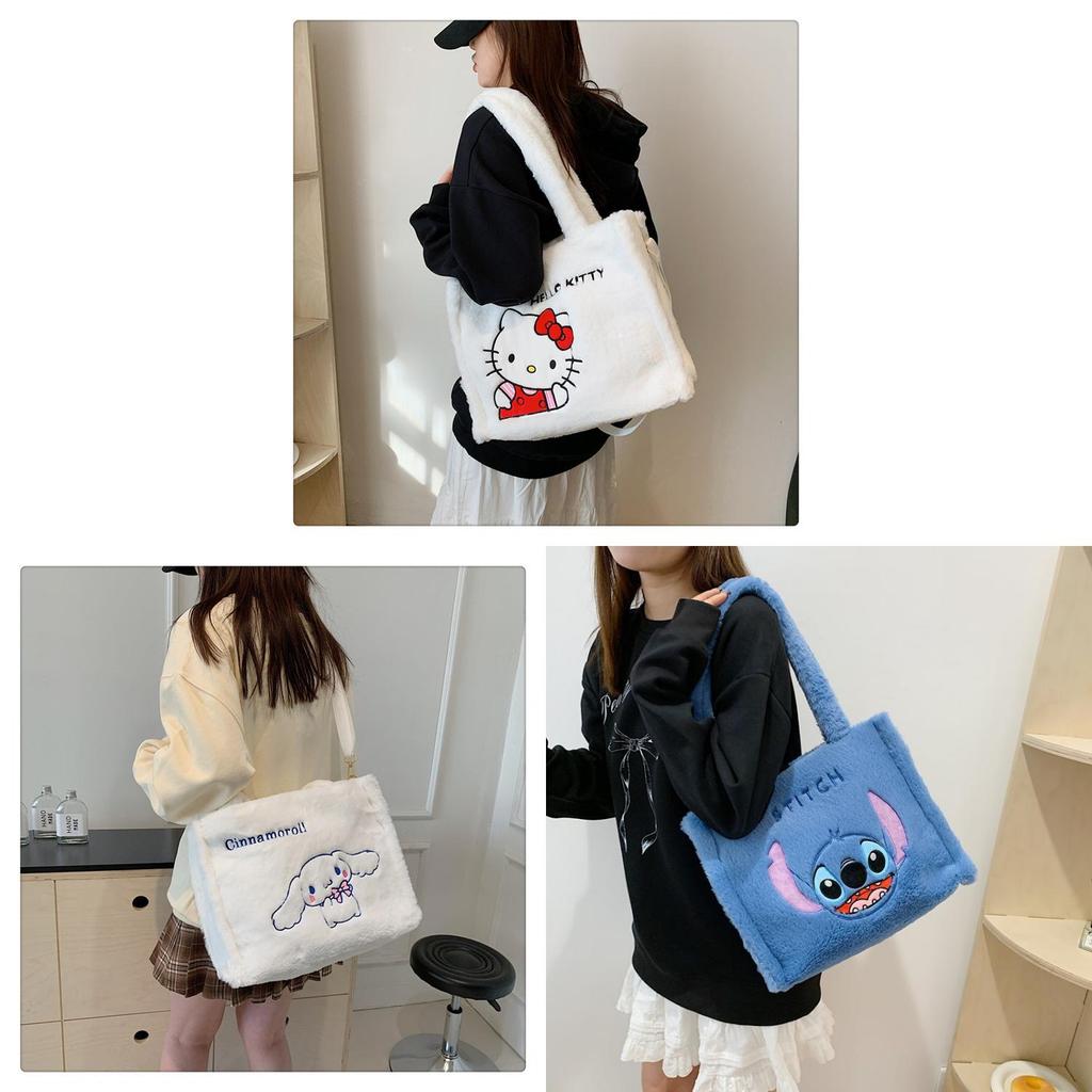 Hello Kitty Stitch Labubu Plush Shoulder Bag With Zipper Closure For Daily Casual Use