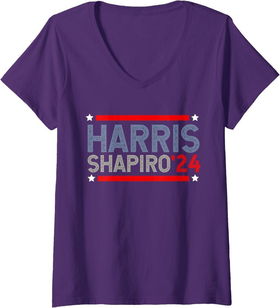 Harris-Shapiro<wbr/>-2024 President Election Politic Ladies' V-Neck Tshirt Unisex T-Shirt