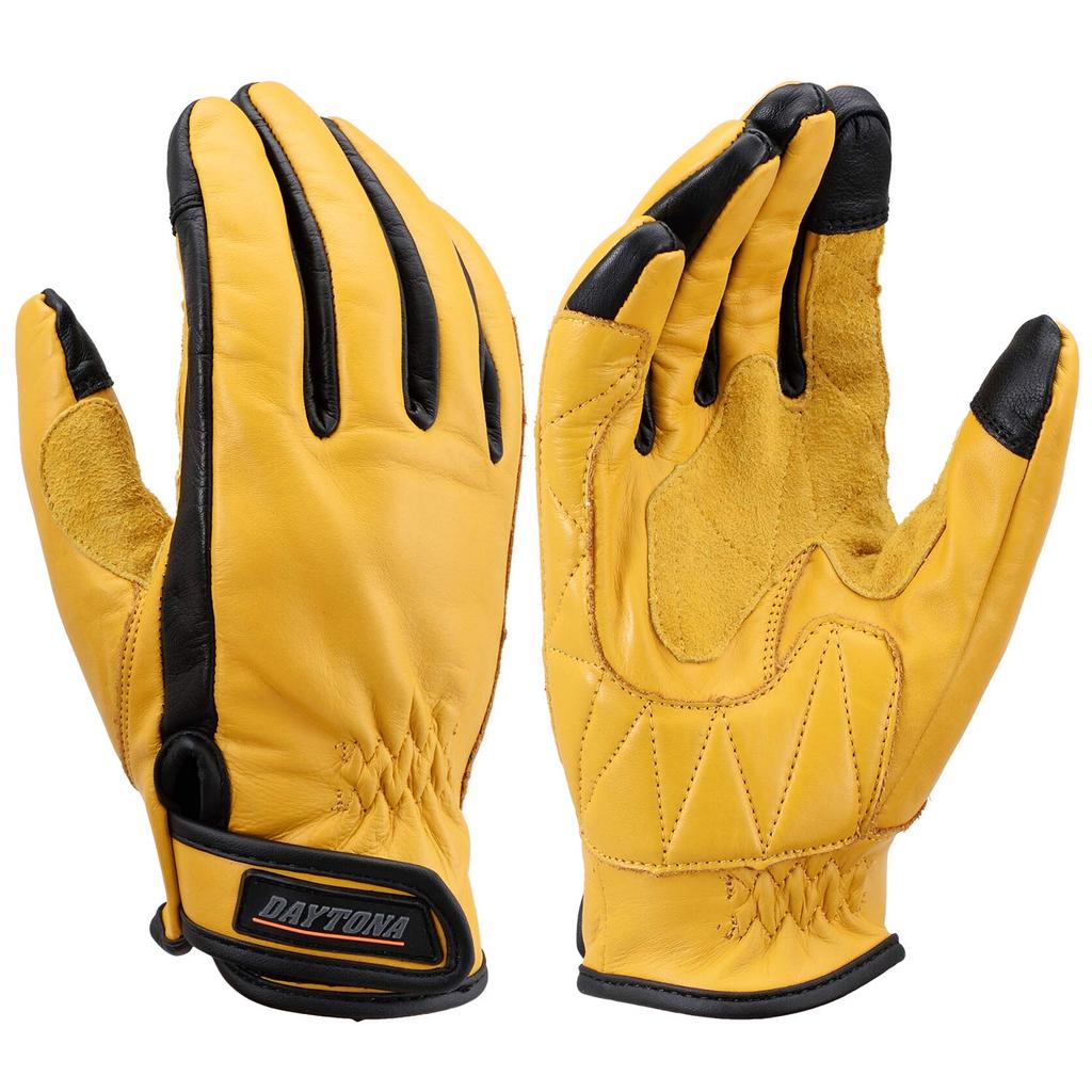 Daytona Motorcycle Gloves Genuine Leather Compatible with Smartphones Cow Leather Standard Gloves Yellow M Size 17748 Spring/Summer/Autumn/Winter