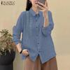 Women Turn Down Collar Loose Long Sleeve Splice Blouse