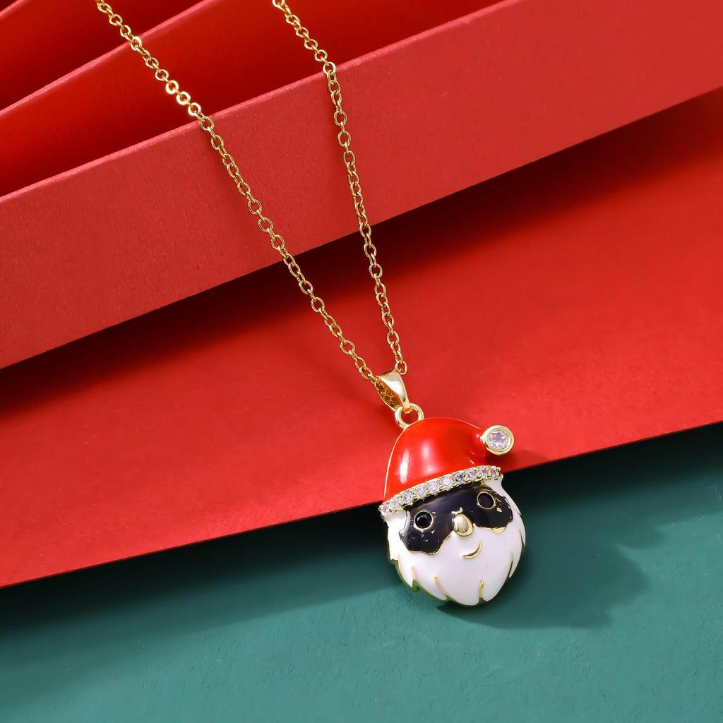 Santa Claus Rhinestone-Enamel Necklace: Light Luxury, Non-Fading Holiday Accessory for Women