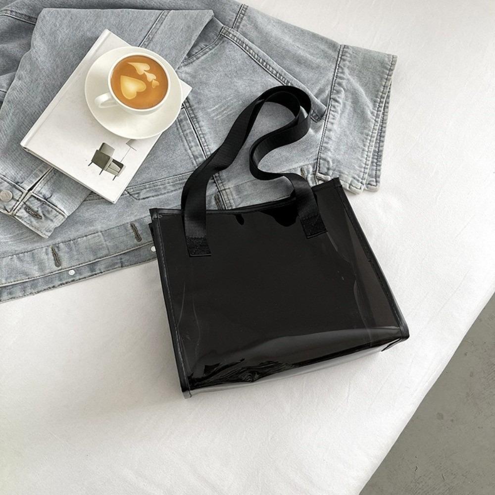 Square Transparent Handbag Candy Color PVC Tote Bag Casual Waterproof Shoulder Bag Female