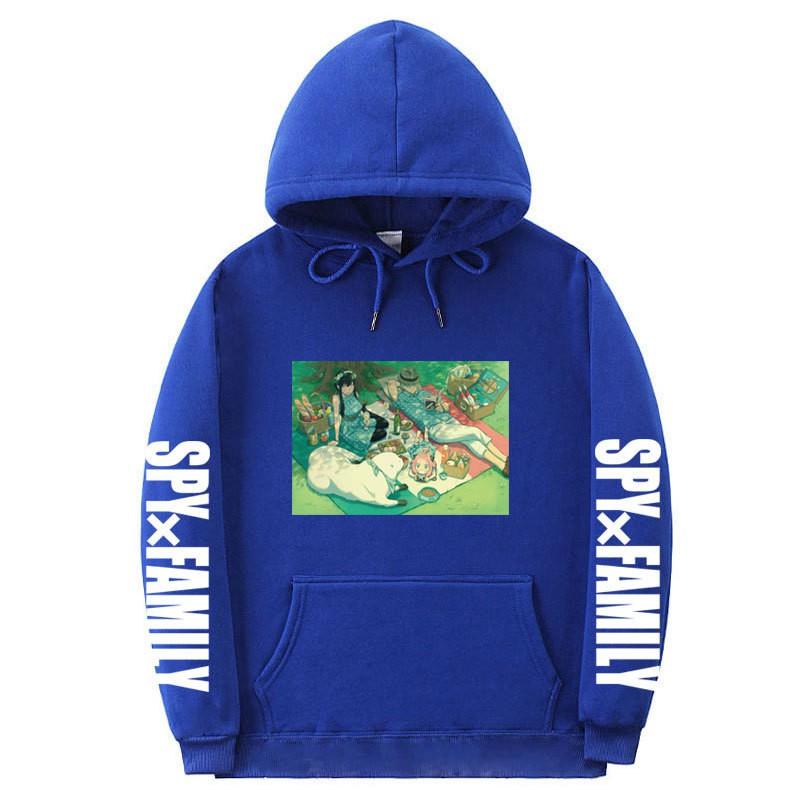 Spy X Family Anime Print Hooded Sweatshirt Men Women Oversized Fleece Pullover With Ribbed Hem