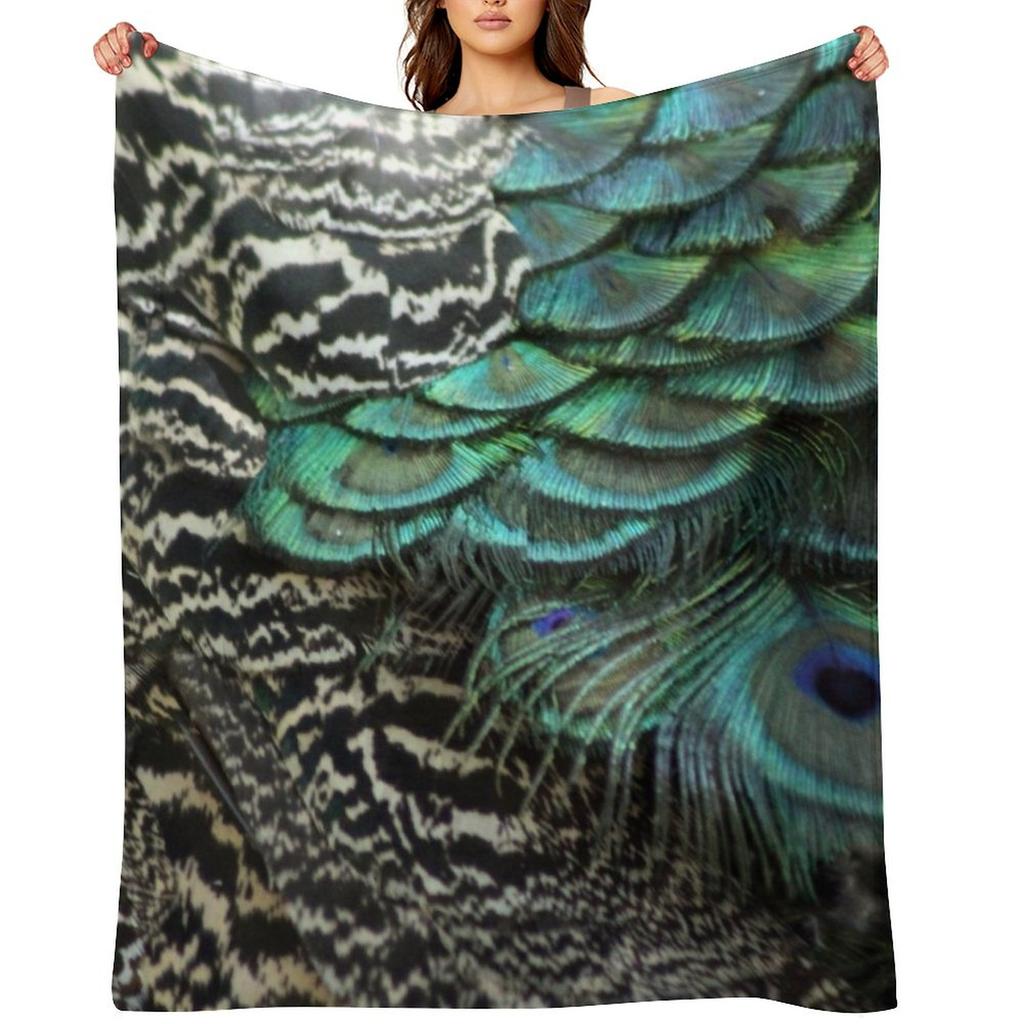 Peacock Bird Feathers Plumage Texture 1 Throw Blanket Hairys Stuffeds Tourist blankets and throws Blankets