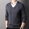 Hengyuanxiang Men's Thickened 100% V-Neck Wool Sweater