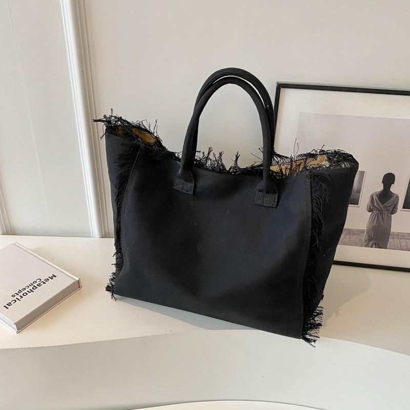Нишевый дизайн большая вместимость тоут бахрома сумка премиальная текстура холст сумка через плечо