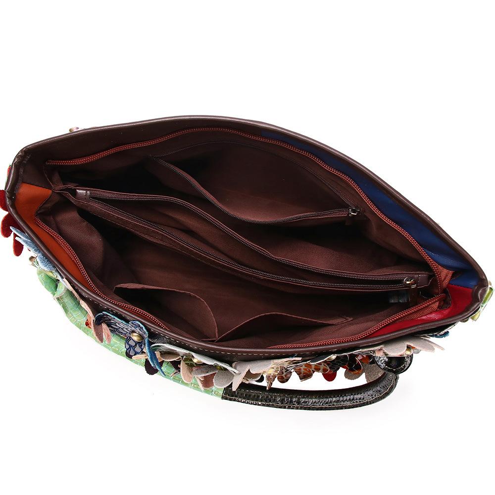 Женская сумка на одно плечо из натуральной кожи, змеиная кожа, разноцветные цветы, контрастные заклепки, мода