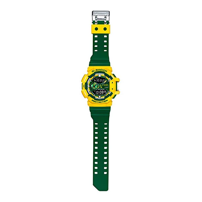 Casio Серия с двойным дисплеем LCD/Стрелки Яркие контрастные цвета Спортивные водонепроницаемые Бразильские цвета Интуитивное управление Вращающаяся заводная головка Большие GA-400CS-9APR