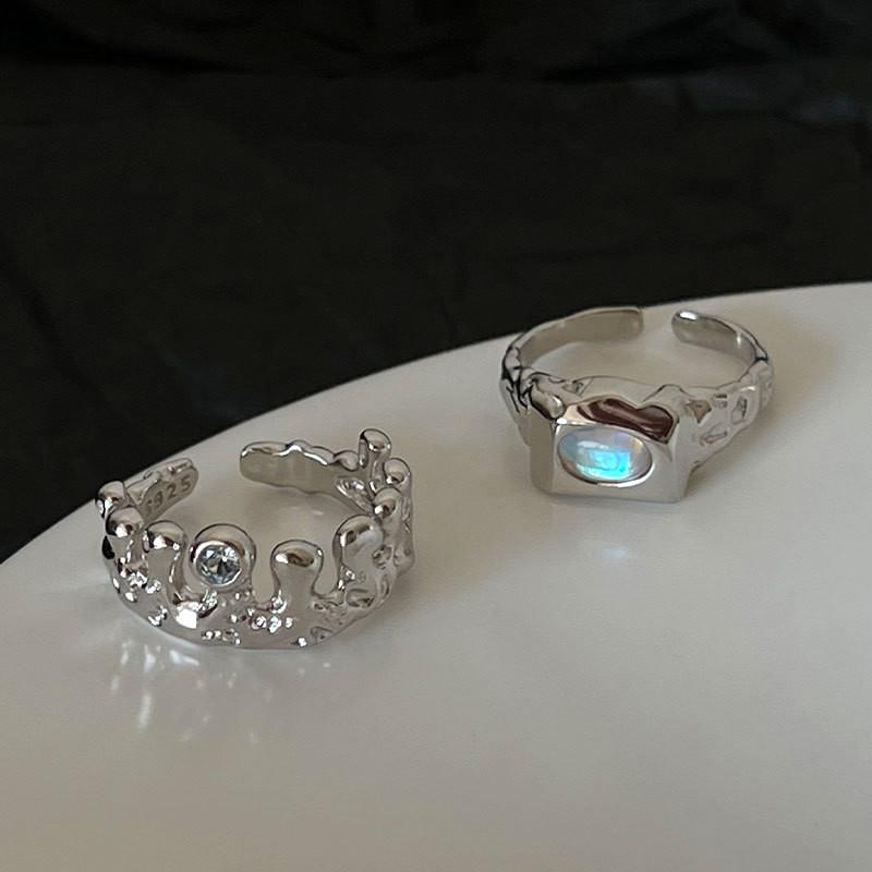 Потрясающее кольцо из стерлингового серебра S925 для женщин с уникальным дизайном из лунного камня и голубых бриллиантов