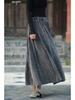 Retro Literary Burnout Cotton Linen Elastic Waist Midi Skirt - Autumn/Winter