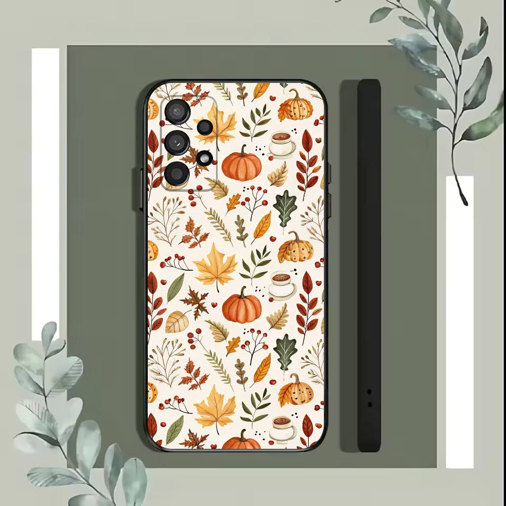Осенние Листья Тыква Чехол для Телефона Для Samsung S25,S24,S21,S22,S23,S30,Ultra,S20,Plus,Fe,Lite,5G Черный Чехол