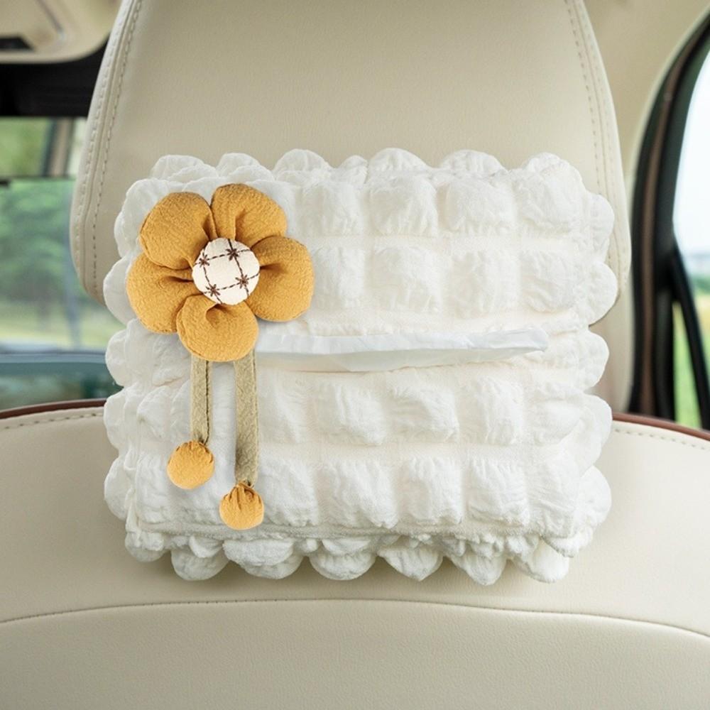 Puff Grid Car Hanging Napkin Holder Bow Paper Organizer Storage Bag  Headrest Armrest