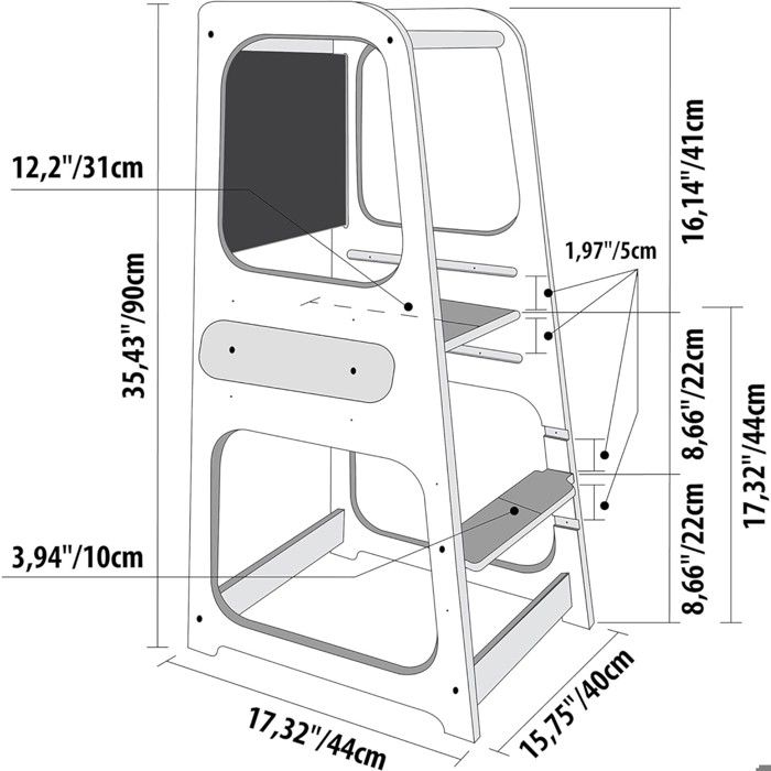 Tour d’apprentissage Montessori GINGER HOME blanche avec tableau noir et hauteur réglable – meuble éducatif pour enfants 1 à 4 ans