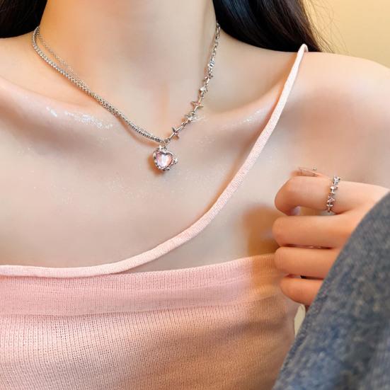 Ожерелье-чокер в стиле панк, кулон в форме сердца, блестящие стразы, звезда, асимметричная цепочка, ожерелье, ювелирное изделие, подарок