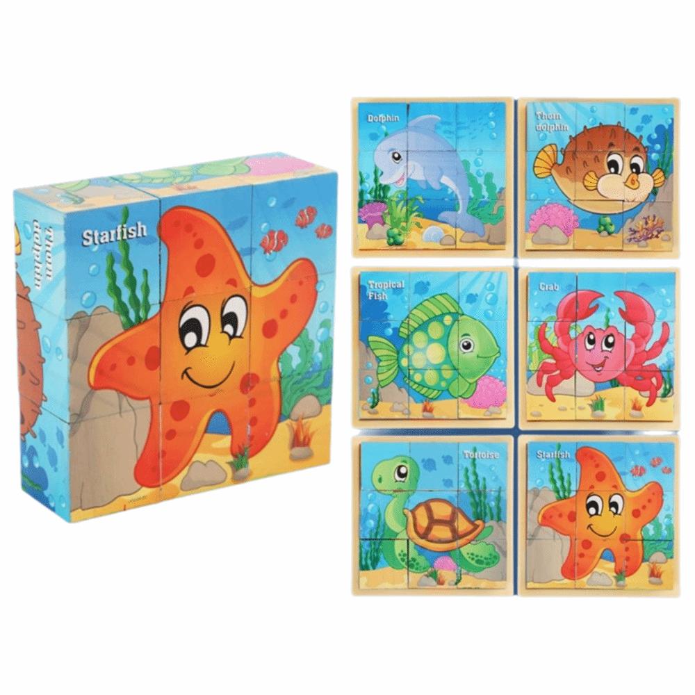 Educational Jigsaw 3D Cube Puzzle Dinosaur Montessori Wooden Puzzle Bricked Up STEM Learning Magnetic Puzzle Table Game