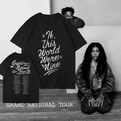 Рэпер SZA Grand National Tour Принт Футболка Винтаж Панк Унисекс Оверсайз Мужская Хип-Хоп Харадзюку Хлопок Круглый Вырез Топы Футболка